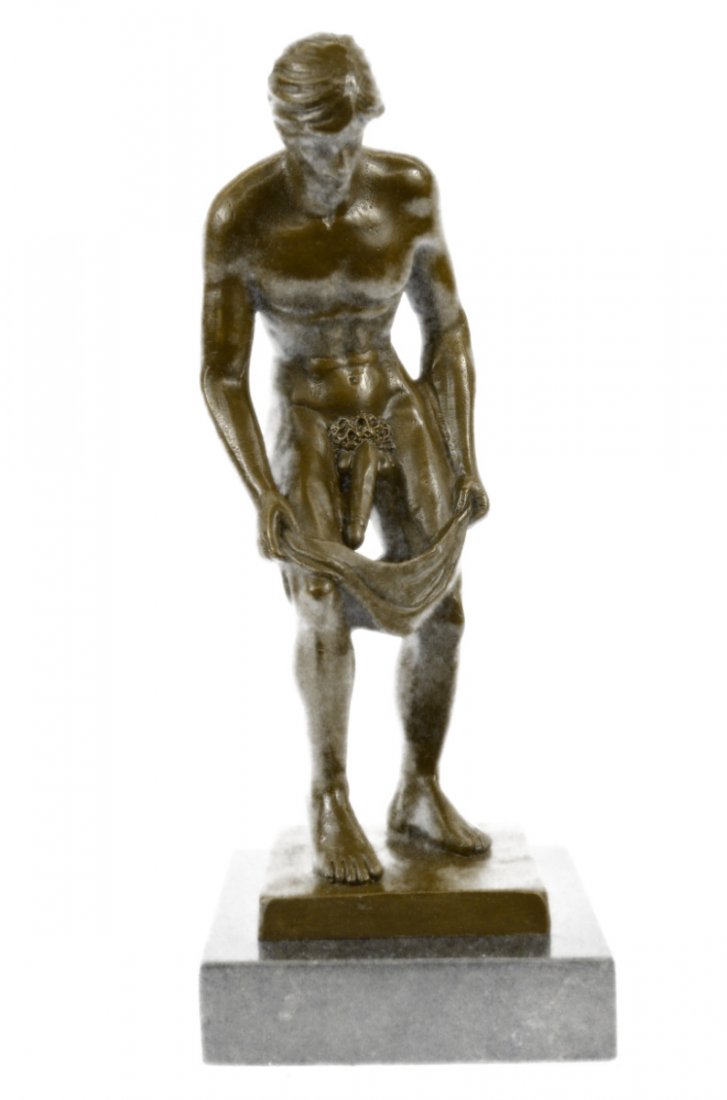 Collector Edition Nude Male bronze Sculpture on marble: He Is An Artist'S More Like An Underwear Model. He Stands Nude As He Comes Out The Shower And Stand Slouch Over Grabbing Each End Side Of The Underwear To Slowly Raise Them Up. Showing Off His Masculi