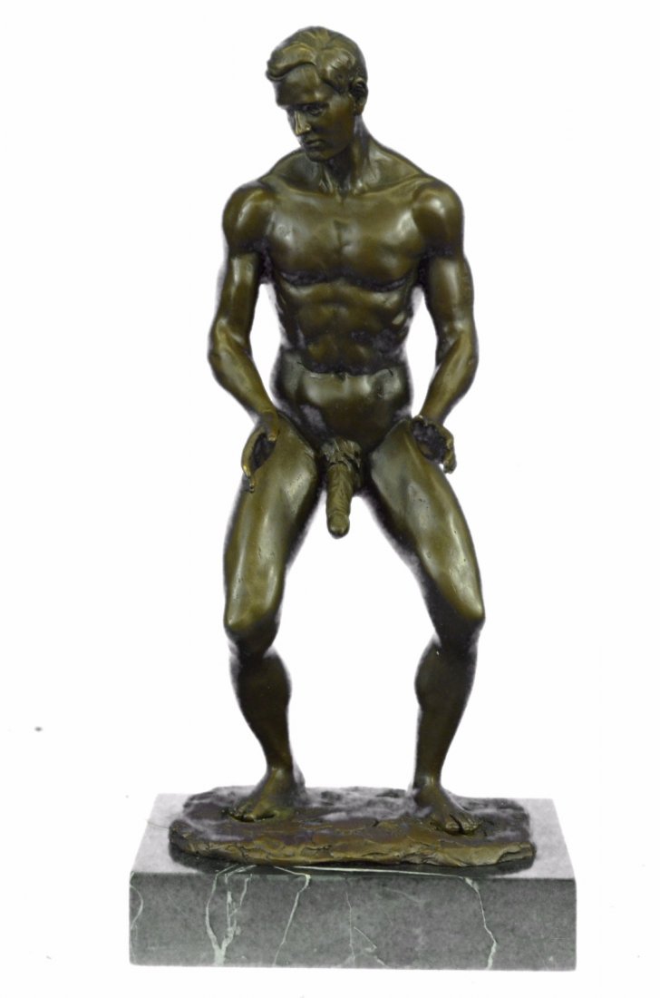 Collector Edition Love You This Much Bronze Statue: This is a bronze sculpture reproduced from the original molded. He Boldly Stands In The Buff With A Look Of Fearless Determination. This Proud Gay Man Stretches His Muscular Arms In Front Of Him And P