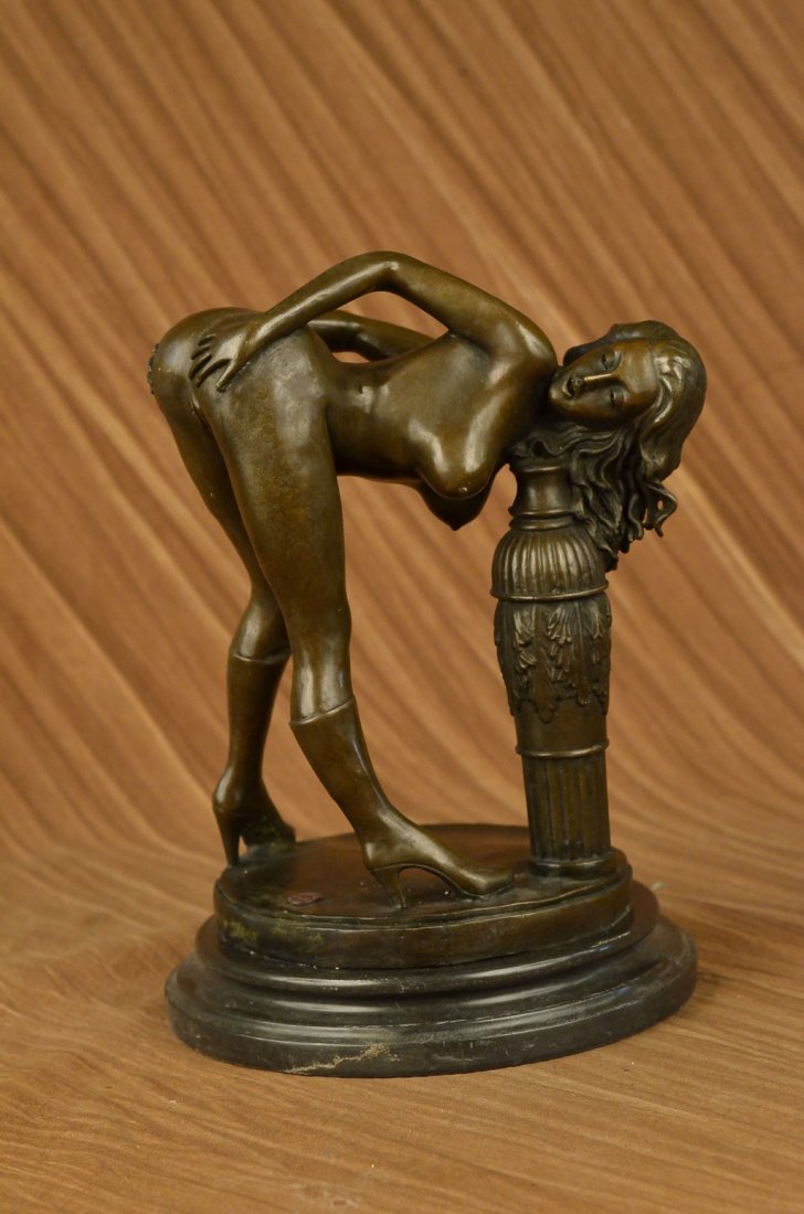 Stunning and Sexy Bronze Erotic Sculpture (12"X9"): This is a bronze sculpture reproduced from the original molded. This Highly Erotic Sculpture Features A Nude Female In A Very Evocative Pose Exposing All Of Her Body Parts. She Wears High Heels While 