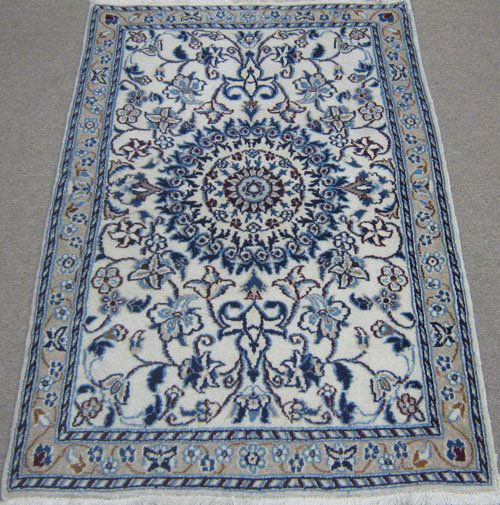 Elegant regal shah abbasi design Persian Nain (54"X26"): Elegant regal shah abbasi design Persian Nain-Isfahan. Made of fine quality lamb's wool pile on cotton foundation, all natural vegetable dye, incorporating an elegantly done shah abbasi floral pattern