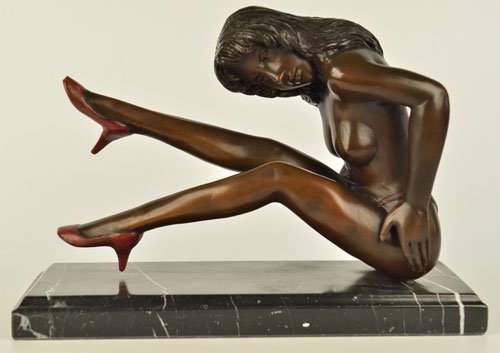 Nude Girl Sunbathing On A Beach Bronze Sculpture Art: This Is A Depiction Of A Nude Girl Sitting In A Manner Very Reminiscent Of A Model Pose. She Is Most Likely Sitting On The Beach, Sunbathing Nude. She Slightly Hunches Her Body Over And Wraps Her Arms