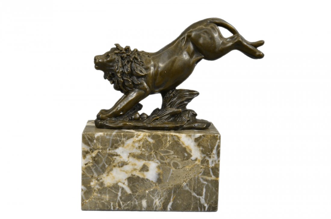 Jumping Lion Bronze Sculpture on marble base (7"X7") (1 of 8)