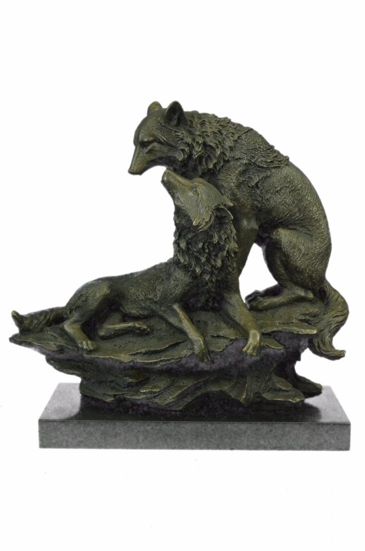 Large Signed Fratin Two Wolves Wolf Bronze Sculpture (1 of 10)