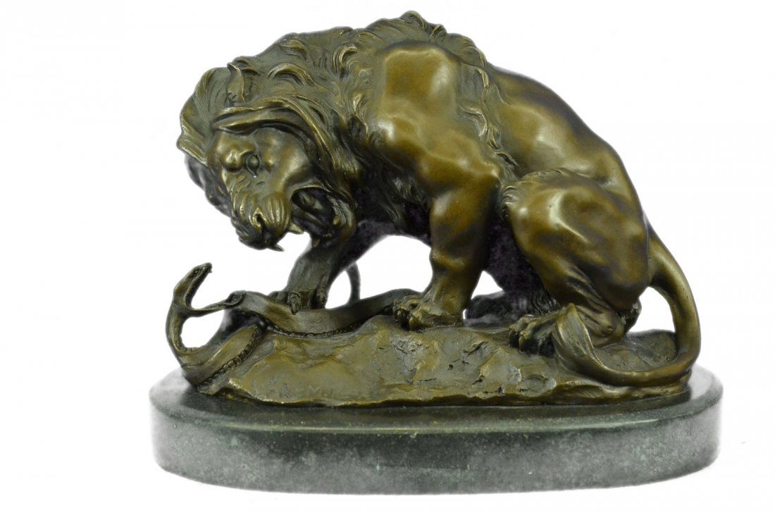 Snake And Lion Bronze Sculpture on marble base Statue (1 of 10)