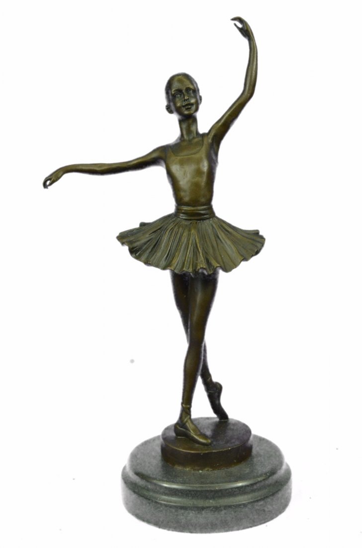 Art Nouveau Original Milo Prima Ballerina Bronze: A Prima Ballerina Puts On A Show. Well Trained In The Art That She Loves, She Shows Off Her Agility, Balance And Flexibility. She Elevates Her Long Leg Far Behind Her. Her Chest Pushes Out And Her Hea