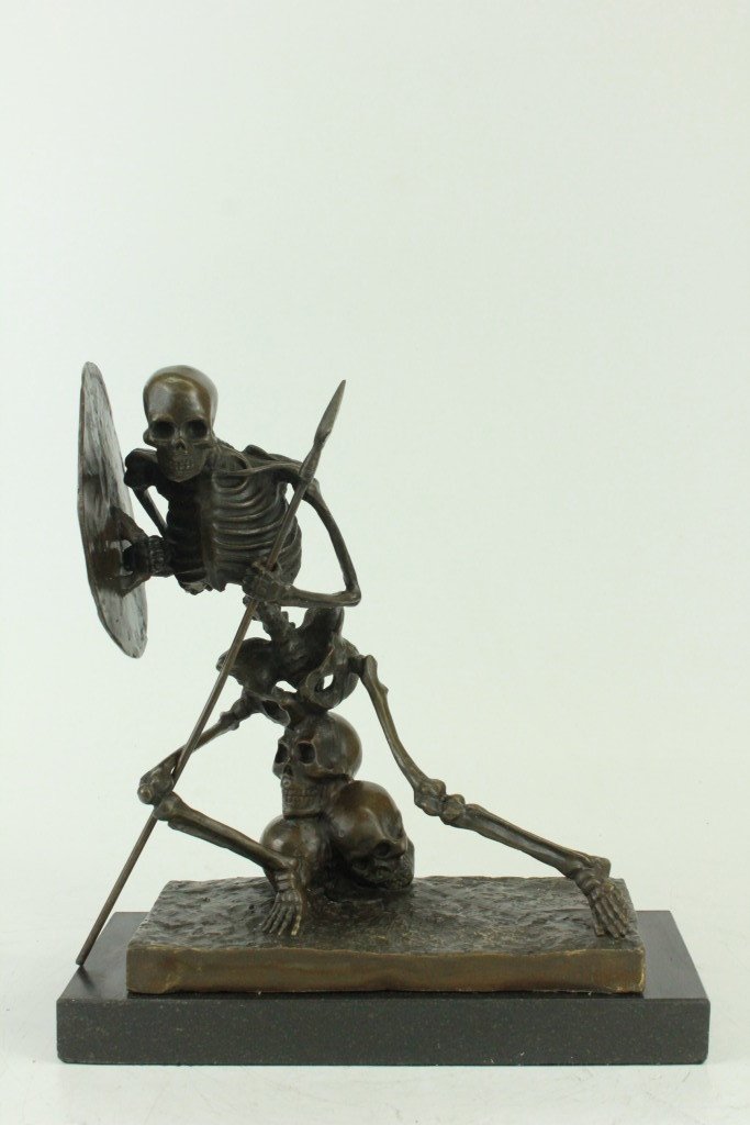 Eerie Sculpture Of A Skeleton Warrior on marble base (1 of 9)