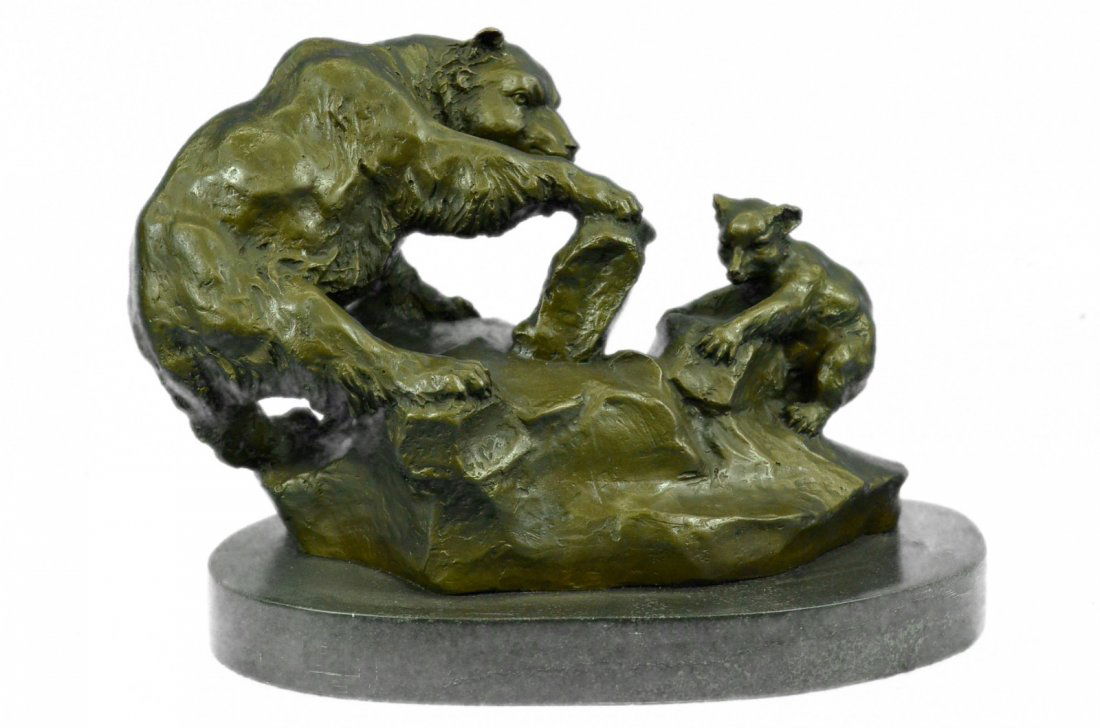 Mother Bear and Cub Bronze Sculpture on marble base (1 of 8)