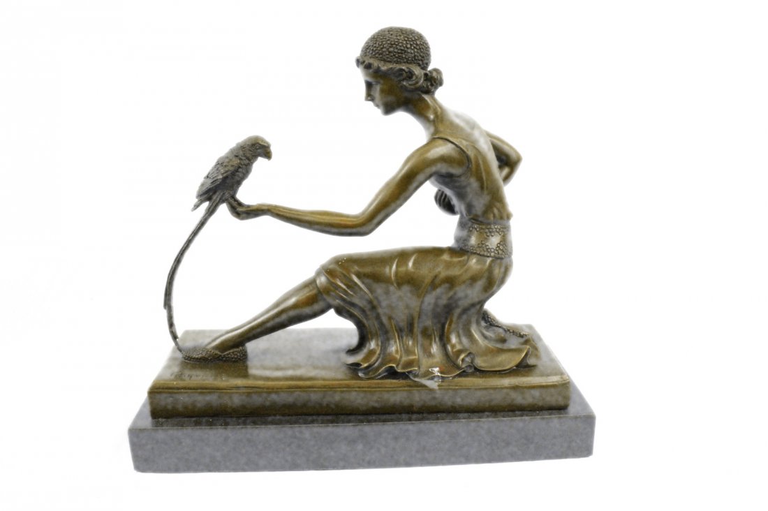 Vintage Art Deco Lady And The Parrot Bronze Sculpture (1 of 10)