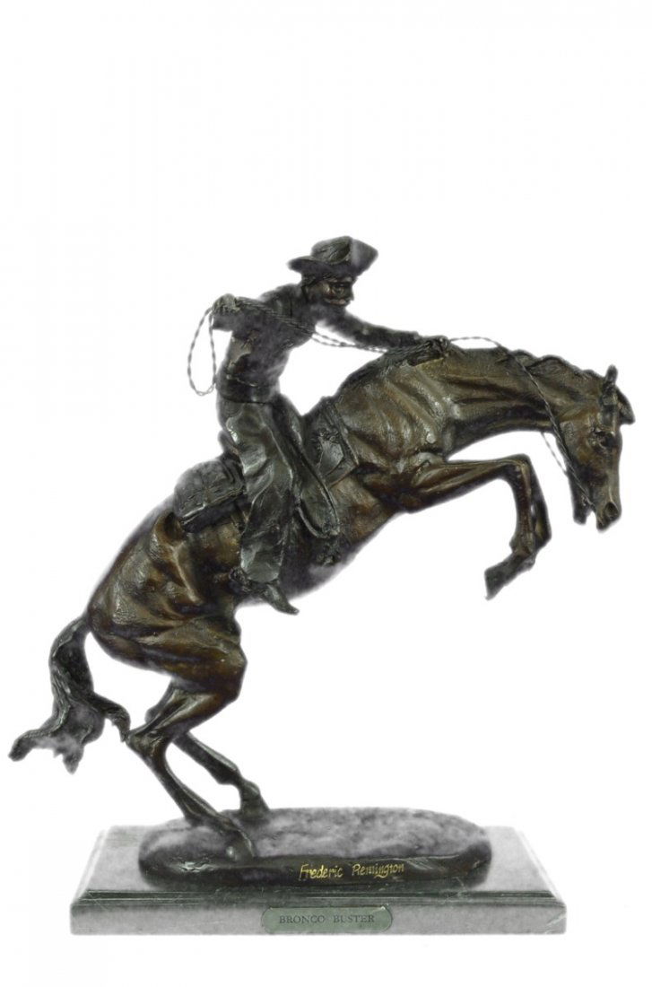Bronco Buster On marble base bronze sculpture (1 of 10)