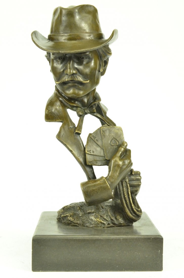 Bronze Statue Gambler Cards Poker Casino Bronze: When People Think Back To The Wild West Days In American History, They Imagine Dusty Desert Towns, Brave Cowboys, Old Frontier Settlers, And â€“ Most Importantly â€“ A Seemingly Lawless Land
