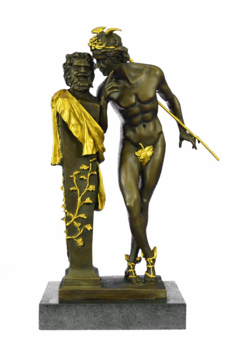 Handcrafted Large Gold Patina Flying Mercury Bronze: Secret D'En Haut" (A Secret From On High), A Bronze Statue After The Hyppolite Moulin'S Black Marble Statue Kept In Orsay Museum In Paris (Signed And Dated 1873). Hippolyte Alexandre Julien Moulin, So