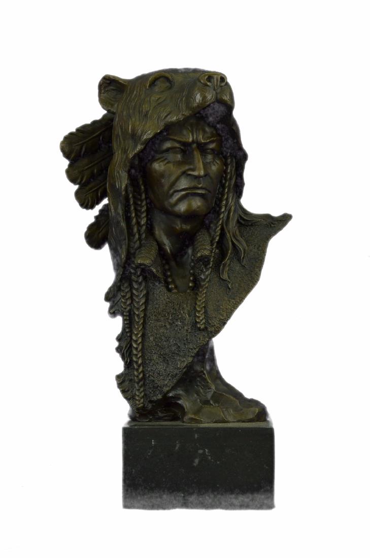 Signed Barye Native American Chief In Bear Headdress (1 of 9)