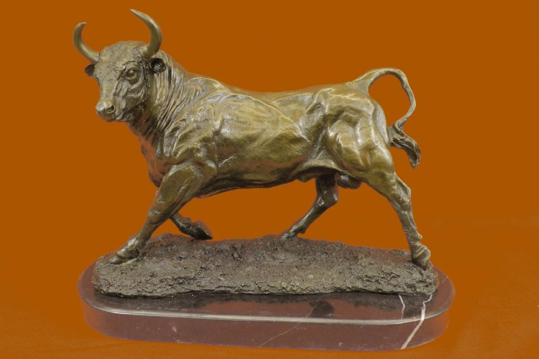 Solid Bronze Sculpture Of A Bull on Marble Base (1 of 10)
