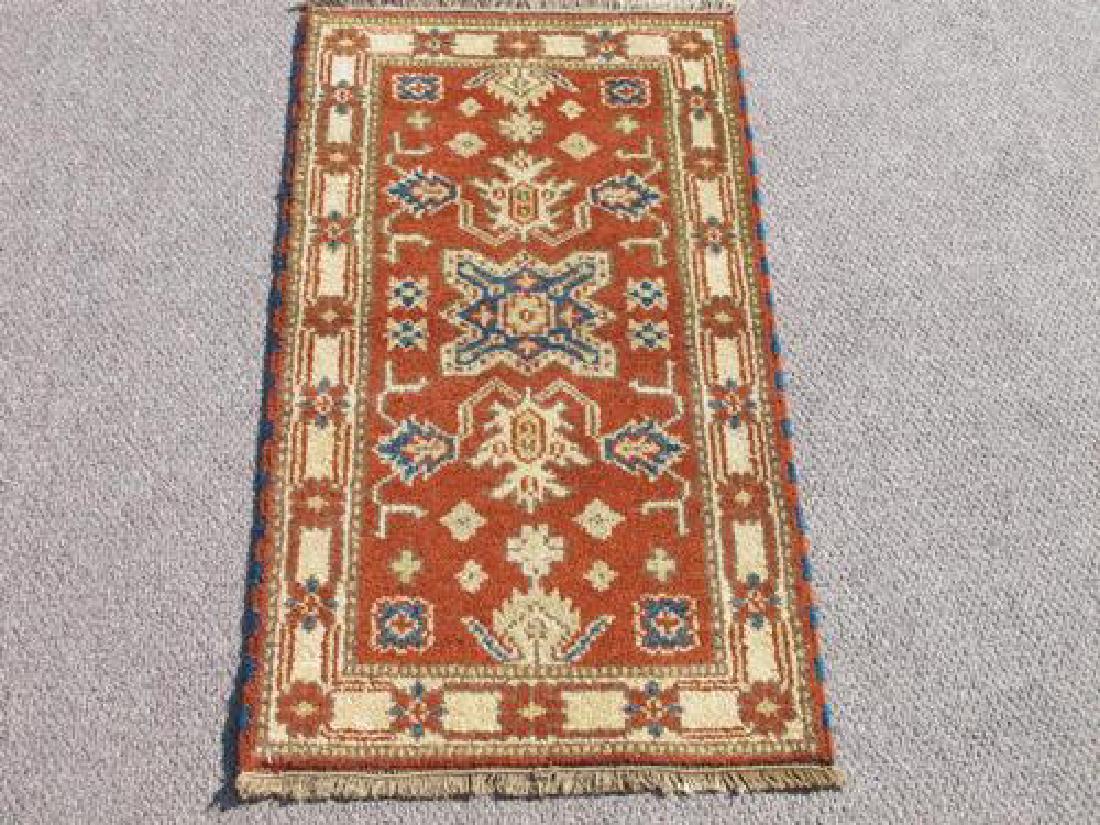 Simply Beautiful Hand Woven Kazak Design 2x4: Rug: Hand Woven Kazak Design; Material: Fine quality wool pile, all natural vegetable dye; Size: 2.3 X 4.0 feet; Foundation: Cotton; Design: Kazak; Origin: Nepal;