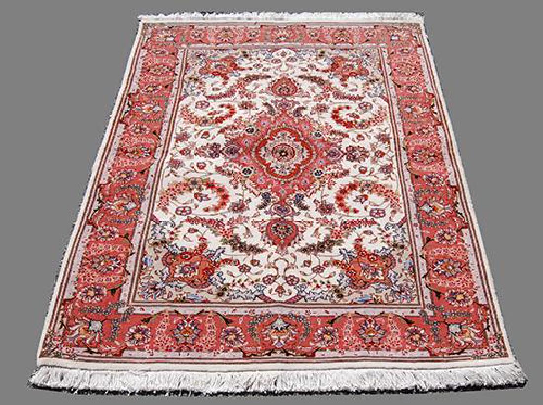 FASCINATING SILK HILIGHTED HAND WOVEN TABRIZ CREME RUG (1 of 5)