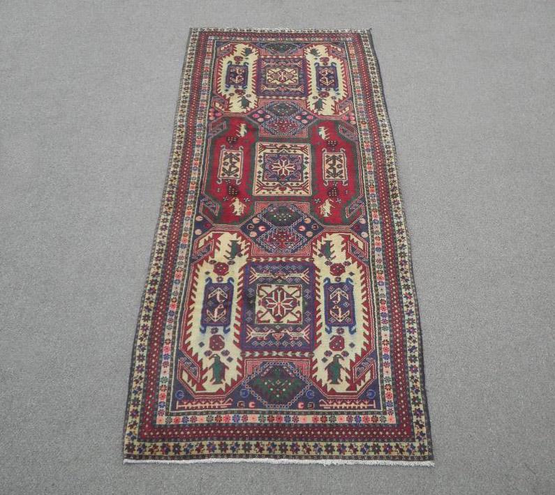 Semi Antique Persian Ardabil 10.1x3.10: Handmade semi antique Persian Ardabil rug. Size 10.1x3.10 feet, made of fine quality baby lamb's wool pile on cotton foundation, all natural vegetable dye, the lovely rug incorporates strong cultural