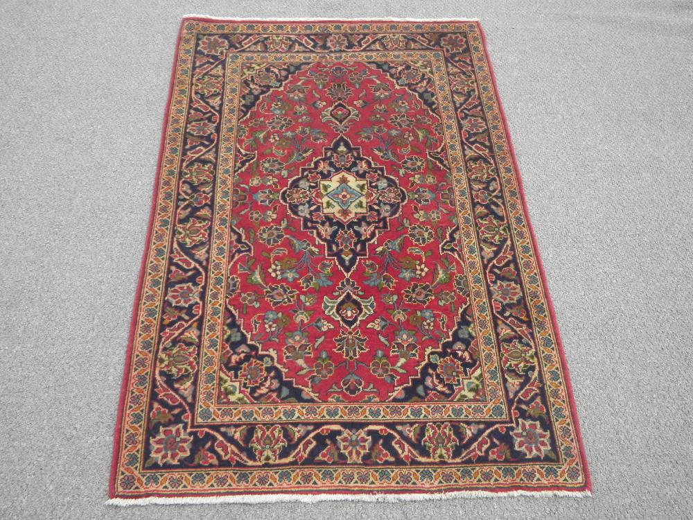 Semi Antique Persian Kashan 3.3x5.1: Handmade Semi Antique Persian Kashan rug. Size 3.3x5.1 feet, made of fine quality baby lamb's wool pile on cotton foundation, all natural vegetable dye, a captivating and highly detailed allover flora