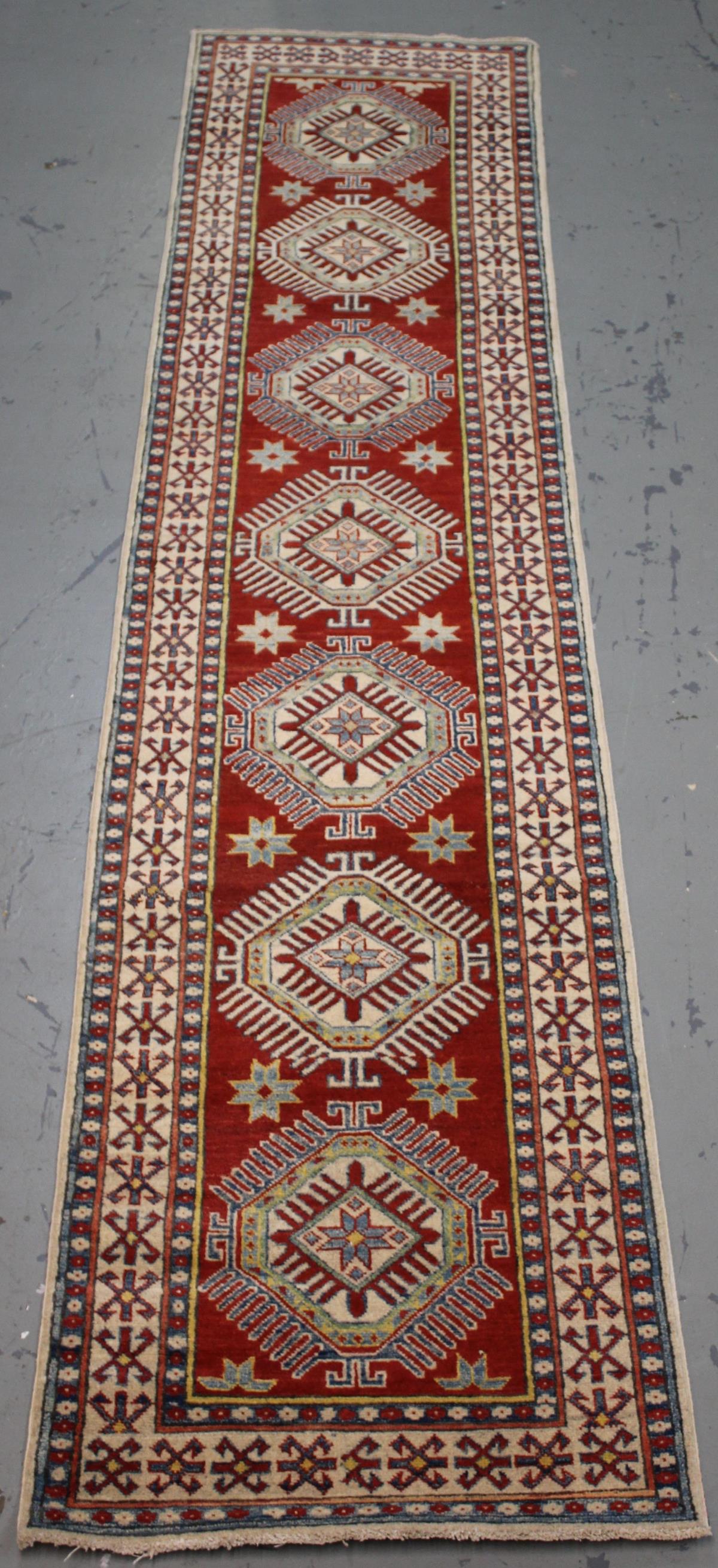 Handmade Pakistani Kazak Design Runner 2.7x12.5 (1 of 8)