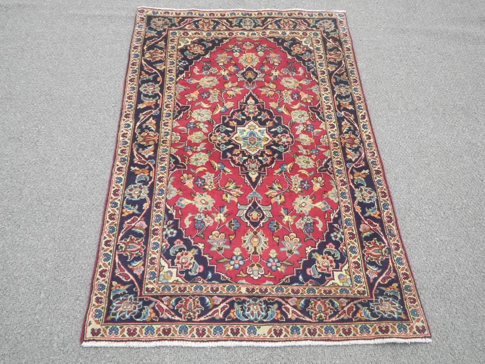 Semi Antique Persian Kashan 3.1x4.10: Handmade Semi Antique Persian Kashan rug. Size 3.1x4.10 feet, made of fine quality baby lamb's wool pile on cotton foundation, all natural vegetable dye, a captivating and highly detailed allover flor