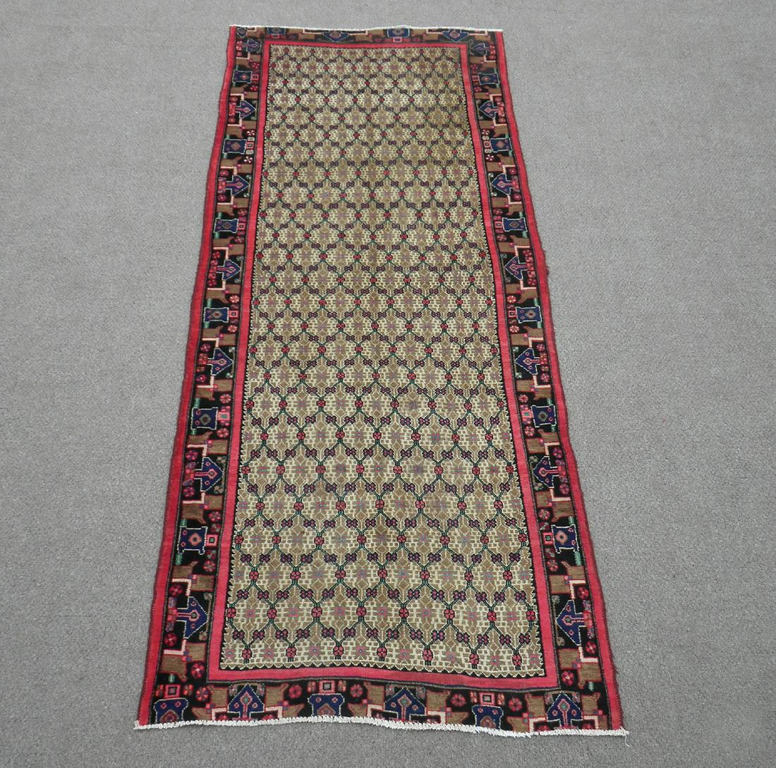 Hand Woven Semi Antique Persian Sarab 9.5x3.10: Handmade Semi Antique Persian Sarab rug. Made of fine quality baby lamb's wool pile on cotton foundation, all natural vegetable dye. Size 9.5x3.10 feet. Hand woven in Iran. The approximate year of ori