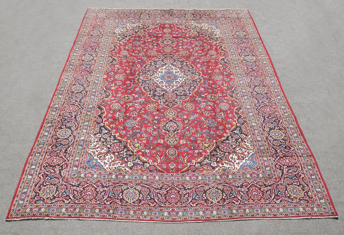 Hand Woven Semi Antique Persian Kashan 13.2x9.7: Handmade Semi Antique Persian Kashan rug. Made of fine quality baby lamb's wool pile on cotton foundation, all natural vegetable dye. Size 13.2x9.7 feet. Hand woven in Kashan, Iran. The approximate ye