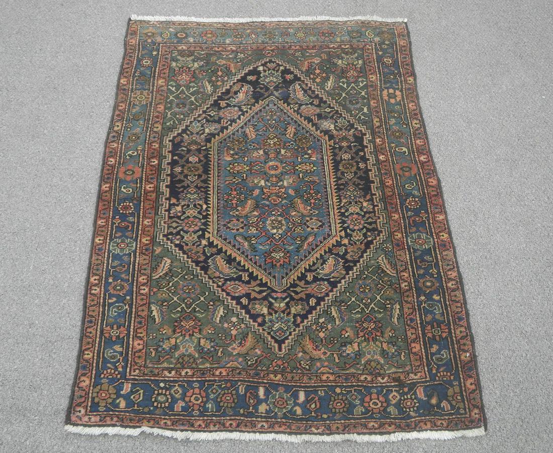 Semi Antique Persian Malayer 3.6x4.9: Lustrous unique colors semi antique Persian Malayer. Size 3.6x4.9 feet, made of fine quality wool pile on cotton foundation, all-natural vegetable dye. Influenced by Persian designs with variety of ve