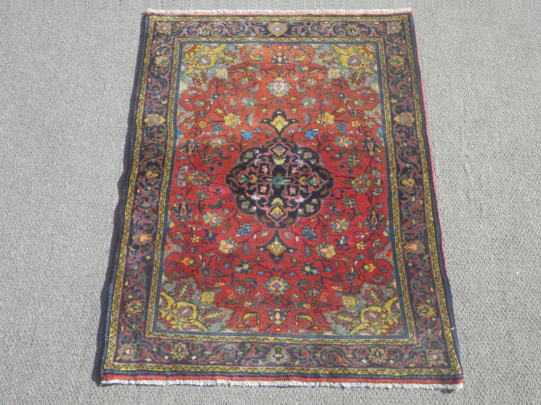 Semi Antique Persian Sarouk 3.5x4.7: Simply spectacular highly detailed semi antique Persian Sarouk rug. Size 3.5x4.7 feet, made of fine quality lamb's wool pile on cotton foundation, all natural vegetable dye, incorporating a highly det