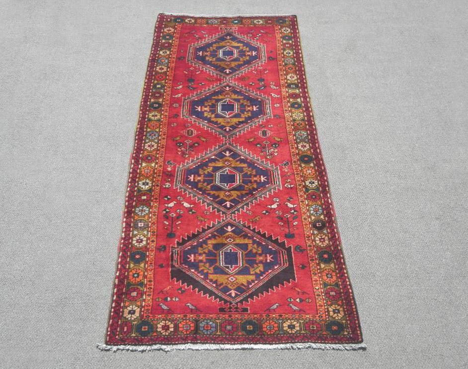 Semi Antique Persian Bakhtiari 10.6x4.0: Handmade semi antique Persian Bakhtiari rug. Size 10.6x4.0 feet, made of fine quality baby lamb's wool pile on cotton foundation, all natural vegetable dye, the lovely rug incorporates strong cultural