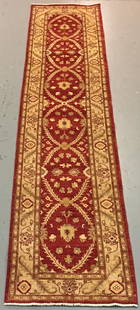 Handmade Pakistani Peshawar 2.8x12.9: Hand Knotted Pakistani Peshawar rug. Made of fine quality wool pile on cotton foundation, all natural vegetable dye. Size 2.8x12.9 ft. Handwoven in Peshawar, Pakistan. The approximate year of origin: