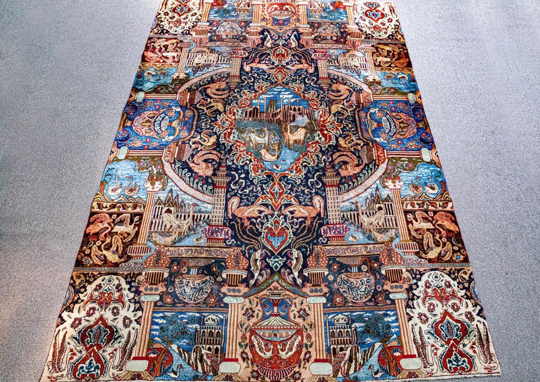 Detailed Persian Kashmar 7.5x10.5: Handmade detailed Persian Kashmar. Size 7.5x10.5 ft, made of fine quality baby lamb's wool pile on cotton foundation, all natural vegetable dye, incorporating a fascinating and natural design. This st