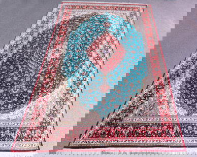 Handmade Silk Persian Qum 6.7x9.9: Handmade Silk Persian Qum Rug. Size 6.7x9.9 ft., made of 100% pure silk pile on cotton foundation, incorporating Qum design/pattern and finished off beautifully with an intricately done floral borders