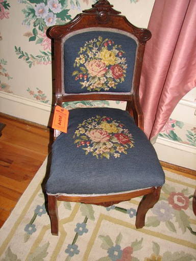 Antique Chair With Embroidered Seat And Back