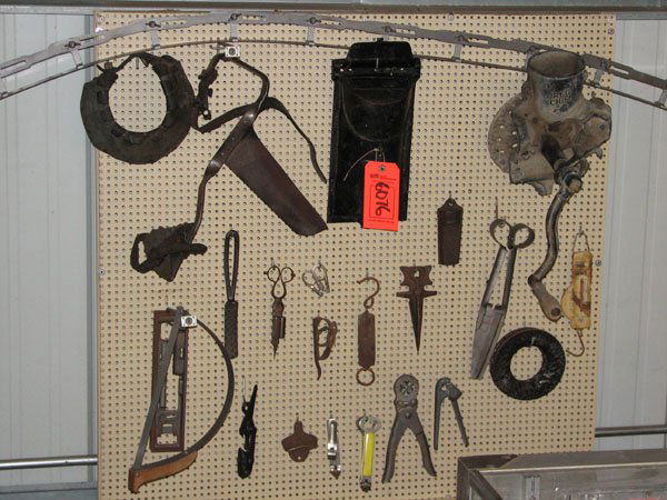 RED CHIEF CORN SHELLER, VINTAGE WOOD FORM, SNIPS,: RED CHIEF CORN SHELLER, VINTAGE WOOD FORM, SNIPS, CLAMPS, SCALES, ANTIQUE BOX, ANGLE JIG, SMALL HACKSAW, COCA-COLA BOTTLE OPENER