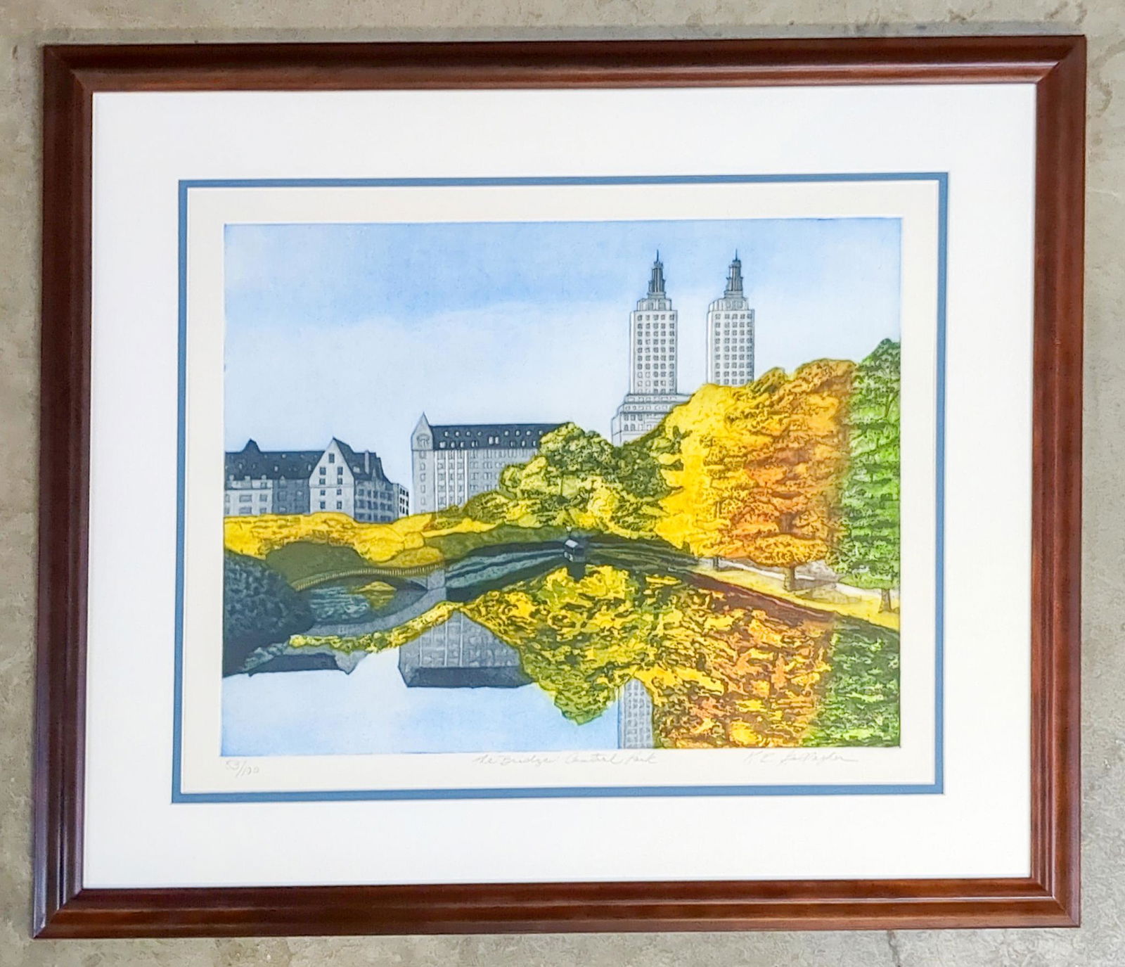 Framed NYC Print, The Bridge, Central Park, Signed and Numbered by Katherine Gallagher: Framed NYC Print, The Bridge, Central Park, Signed and Numbered by Katherine Gallagher Size 26" x 30" Literature Brooks Auction is not responsible for outbids. Questions? Call the office at (856) 69
