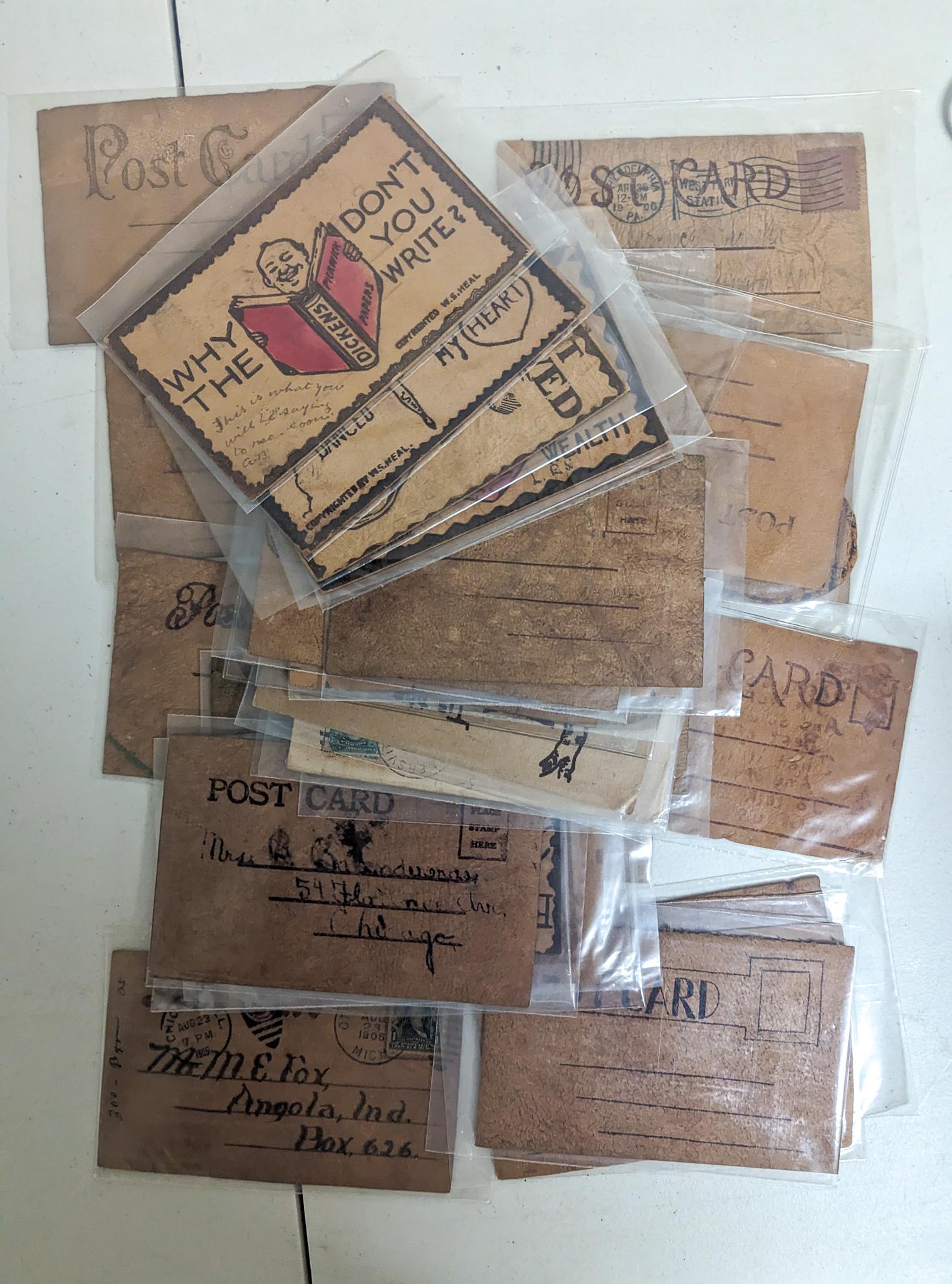 (34) Assorted Antique Leather Postcards Auction