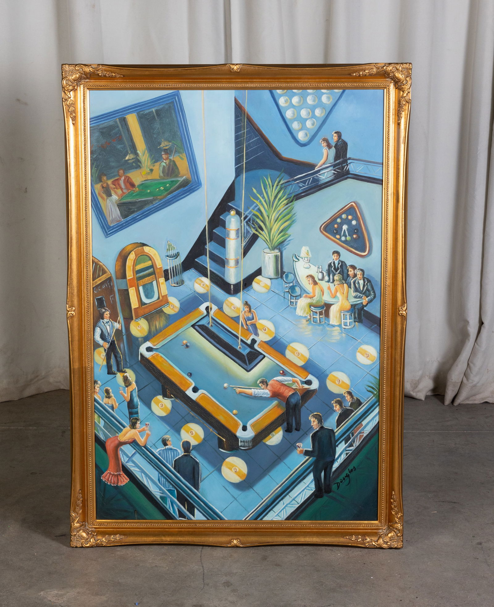 Framed Art Deco Oil Painting After Eightball in the Corner by Michael Young: Framed Art Deco Oil Painting After Eightball in the Corner by Michael Young Size 40" x 28" Literature Brooks Auction is not responsible for outbids. Questions? Call the office at (856) 694-2960 or e