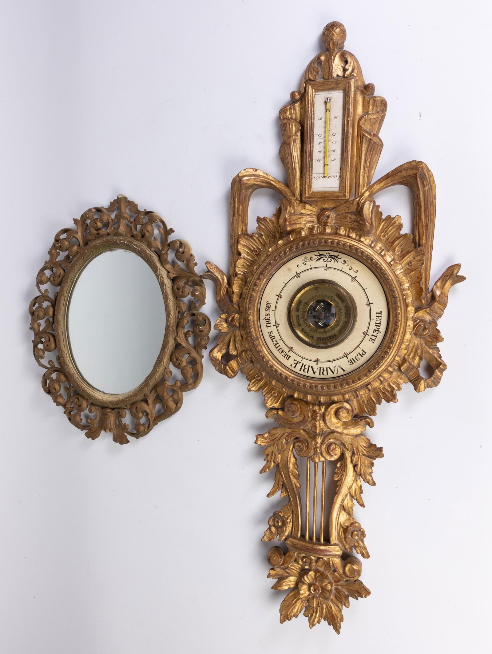 Ornate Reproduction Baroque Style Barometer and Antique Gold Framed Mirror (1 of 9)