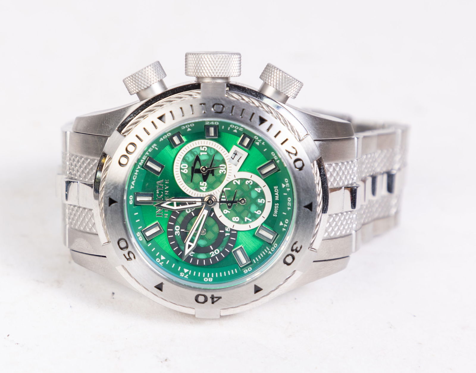 Invicta Reserve Bolt Men's Watch: Invicta Reserve Bolt Men's Watch, model #11598, stainless steel, Swiss Quartz movement, 200m water resistance Size 6" x 6" x 6" Literature Brooks Auction is not responsible for outbids. Questions? C