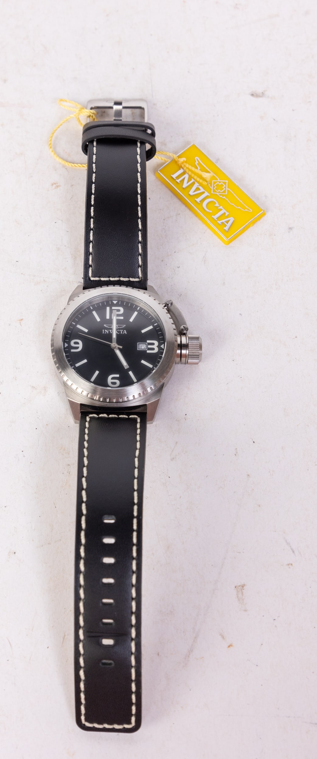 Invicta Specialty Men's Watch: Invicta Specialty Men's Watch, model #1108, stainless steel with leather band, Swiss Quartz movement, 100m water resistance Size 6" x 6" x 6" Literature Brooks Auction is not responsible for outbids.