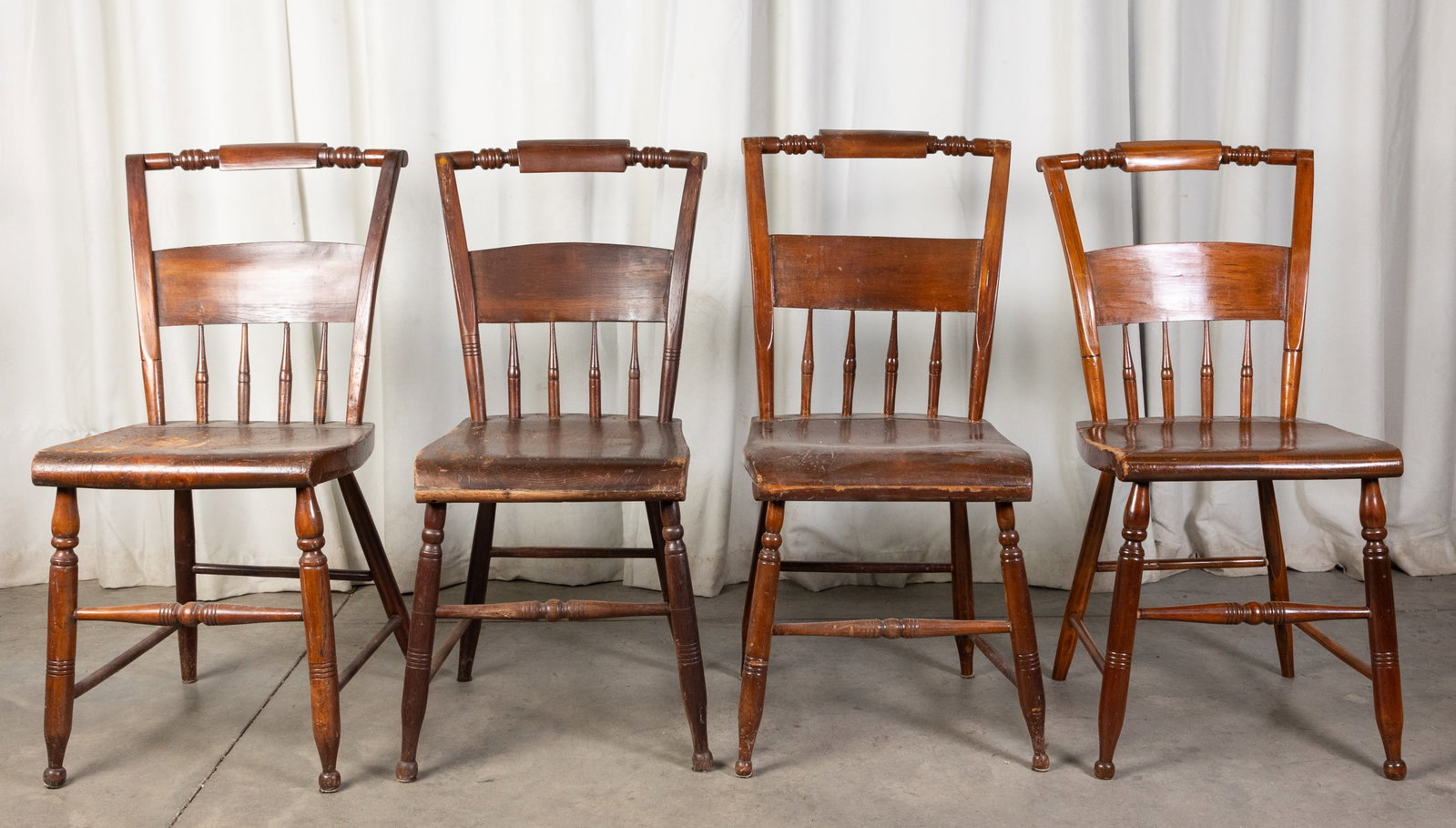 Four Hitchcock Inn Style Dining Chairs: Four Hitchcock Inn Style Dining Chairs Size 34" x 15" x 14" Literature Brooks Auction is not responsible for outbids. Questions? Call the office at (856) 694-2960 or email us directly at info@brooks