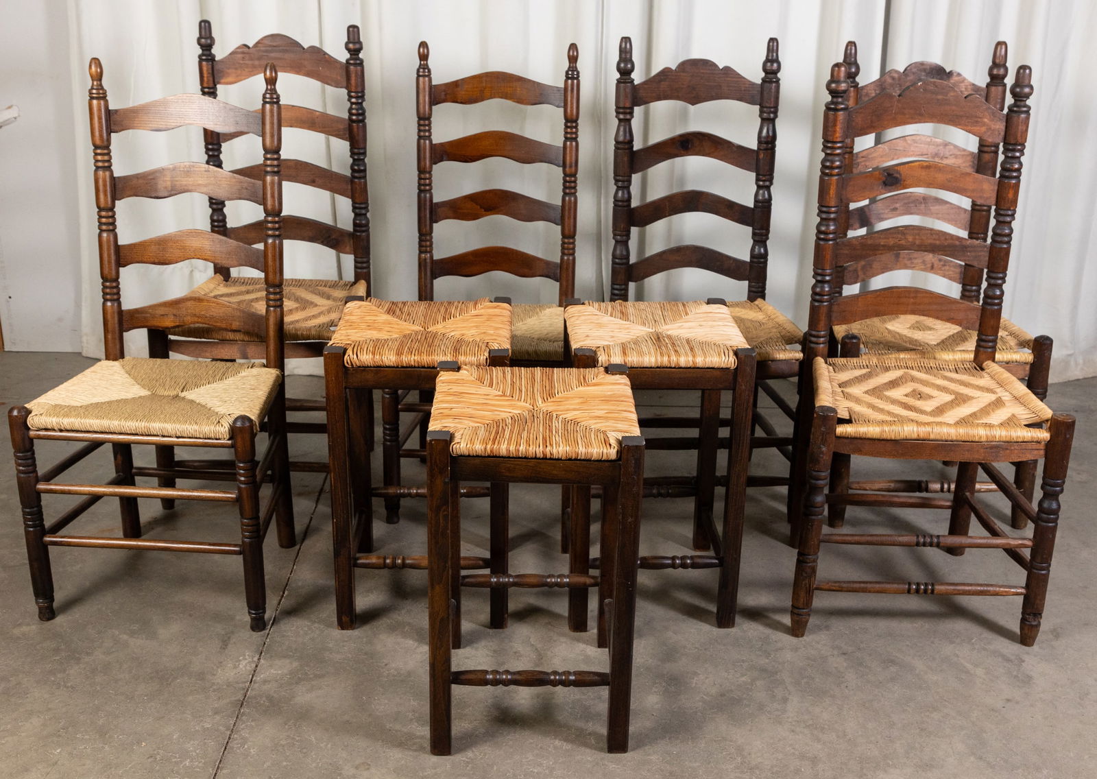 Set of Six Ladderback Rush Chairs with Three Matching Stools (1 of 9)