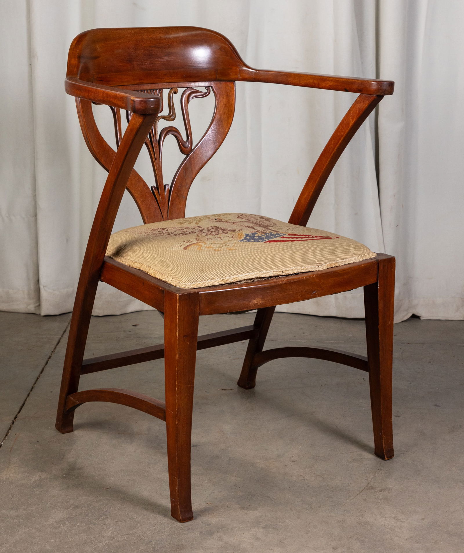 Vintage Wood Frame Accent Chair with Needlepoint Seat (1 of 6)