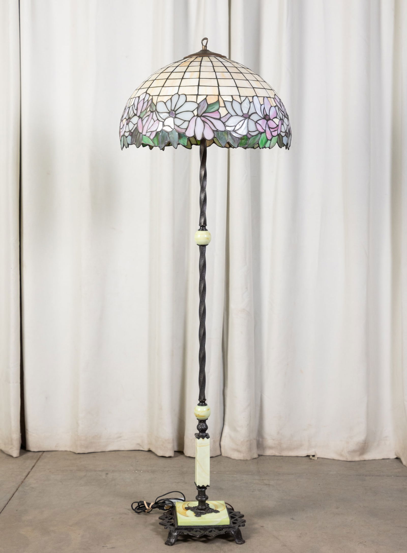Leaded Slag Glass Floor Lamp: Leaded Slag Glass Floor Lamp Size 58" x 20" x 20" Literature Brooks Auction is not responsible for outbids. Questions? Call the office at (856) 694-2960 or email us directly at info@brooks.auction.<
