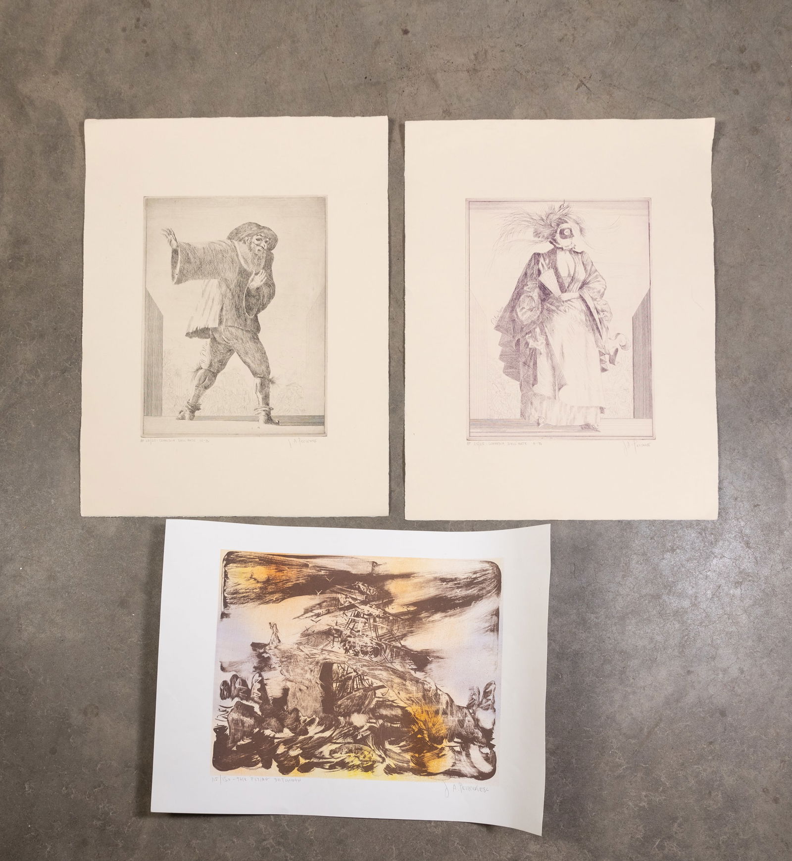 Three Signed Commedia Dell'Arte J. A. Pecsenke Etchings (1 of 7)