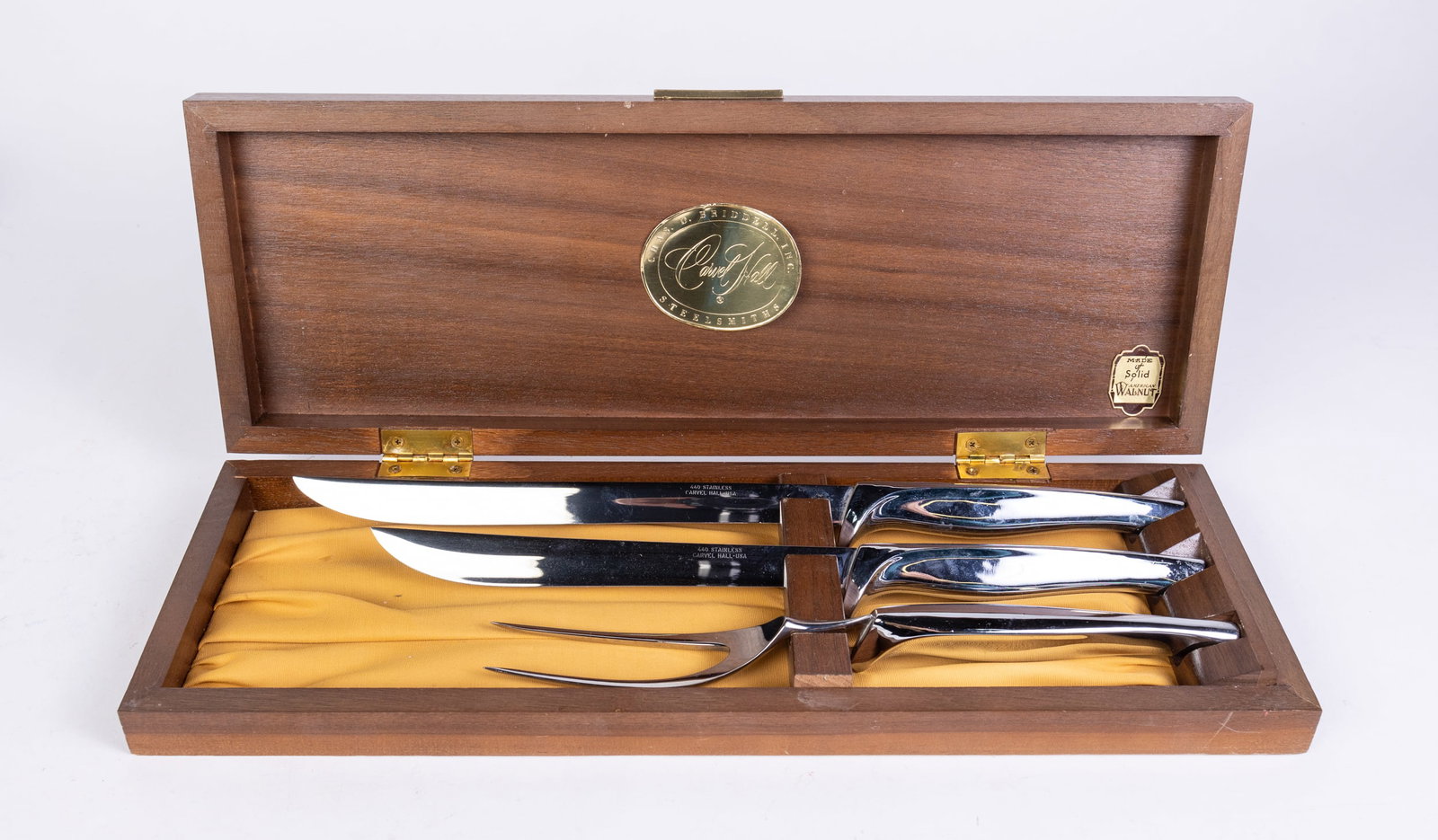 Vintage Carvel Hall Stainless Steel Carving Set: Vintage Carvel Hall Stainless Steel Carving Set Literature Brooks Auction is not responsible for outbids. Questions? Call the office at (856) 694-2960 or email us directly at info@brooks.auction. 