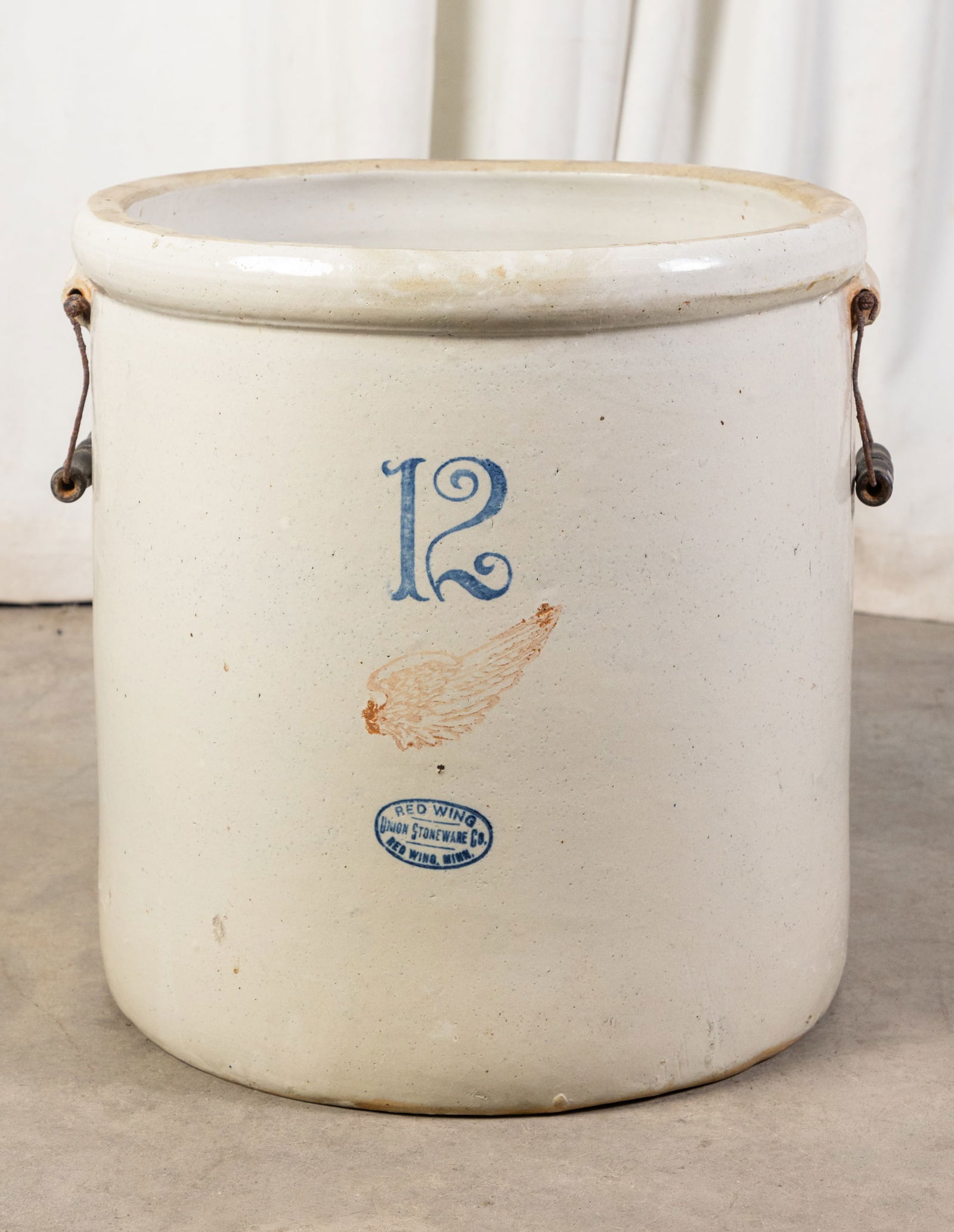 Vintage 12-Gallon Red Wing Stoneware Crock with Handles: Vintage 12-Gallon Red Wing Stoneware Crock with Handles Size 17" x 16"d Literature Brooks Auction is not responsible for outbids. Questions? Call the office at (856) 694-2960 or email us directly at