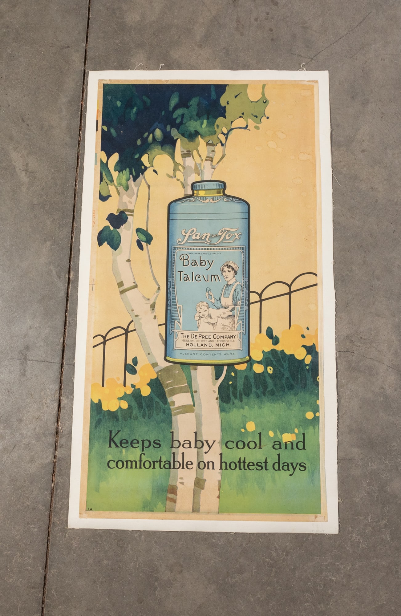 Vintage The DePree Company Sam Fox Baby Talcum Advertising Poster: Vintage The DePree Company Sam Fox Baby Talcum Advertising Poster, unframed Size 37" x 20" Literature Brooks Auction is not responsible for outbids. Questions? Call the office at (856) 694-2960 or e