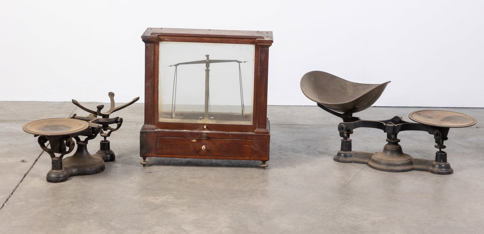 Three Vintage Scales: Three Vintage Scales Size 18" x 17" x 8" Literature Brooks Auction is not responsible for outbids. Questions? Call the office at (856) 694-2960 or email us directly at info@brooks.auction. &#