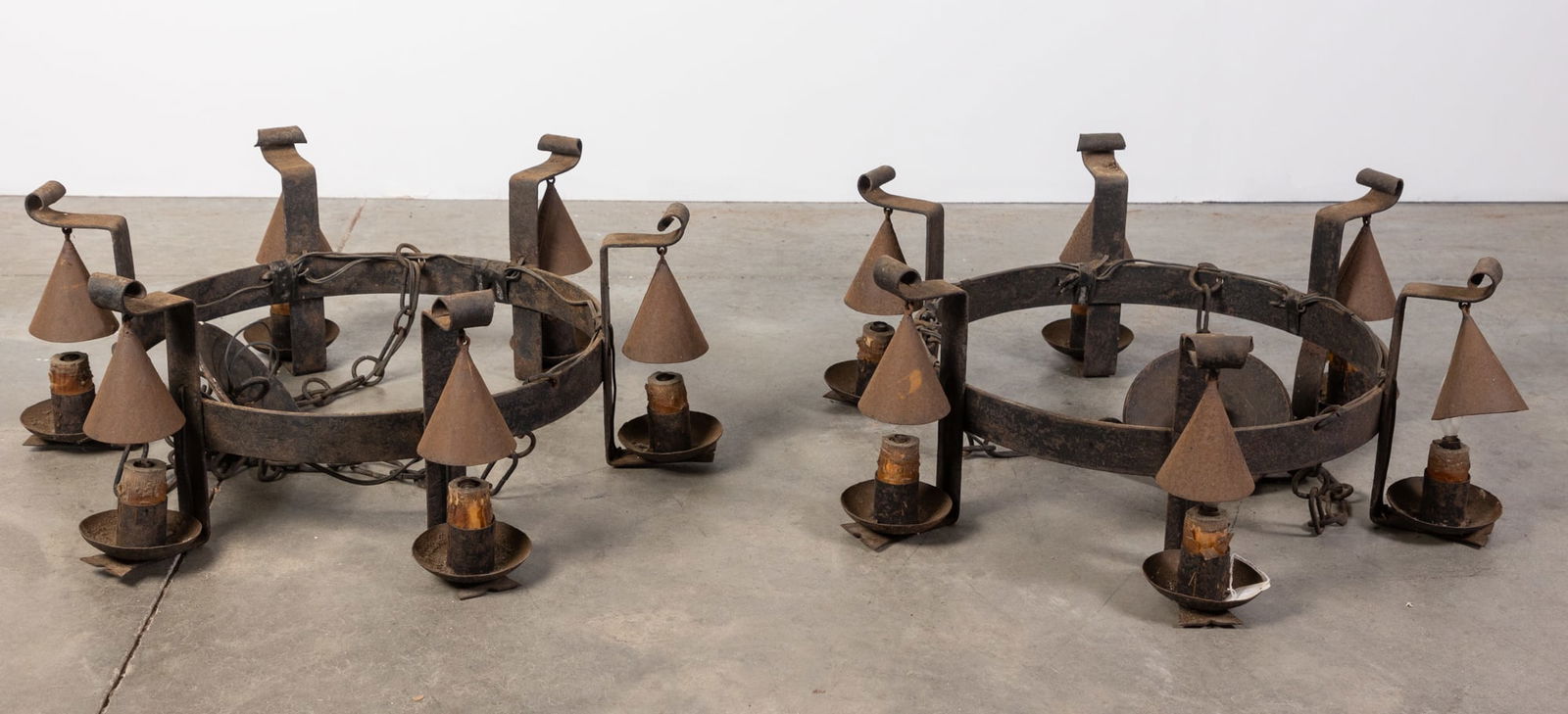 Pair of Gothic Medieval Style Hanging Iron Chandeliers (1 of 4)