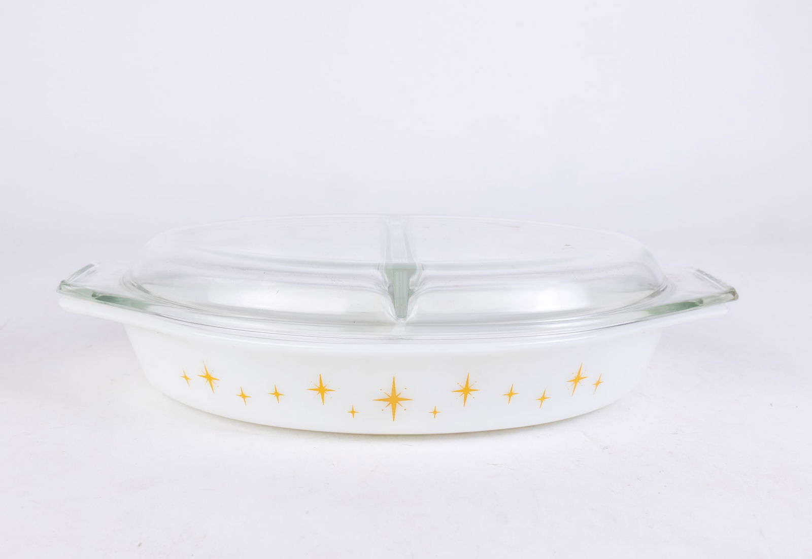 Pyrex Constellation Gold Atomic Starburst Divided Casserole Dish with Lid (1 of 4)